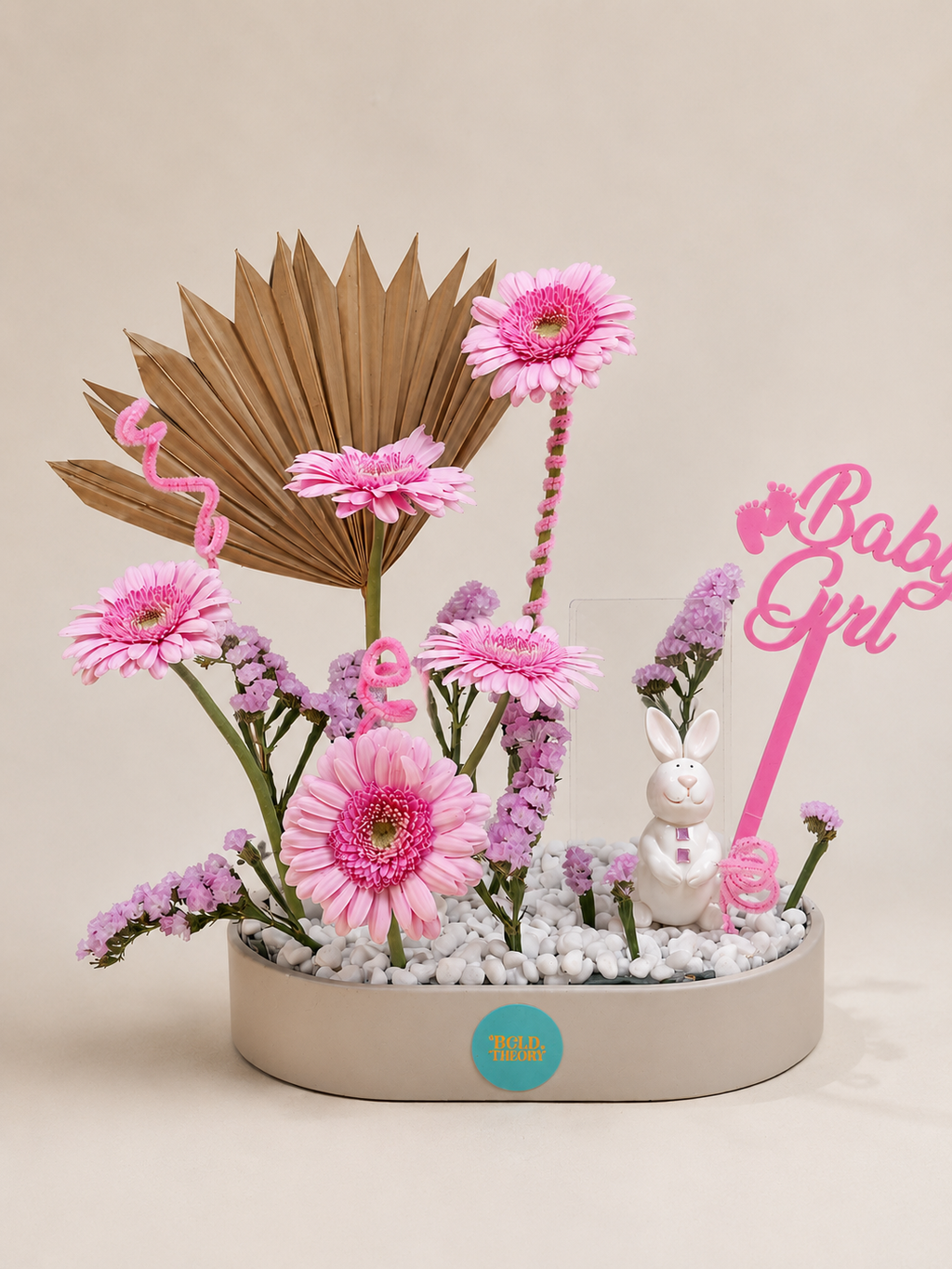 Baby Girl Bunny Gerbera Flower Tray Arrangement