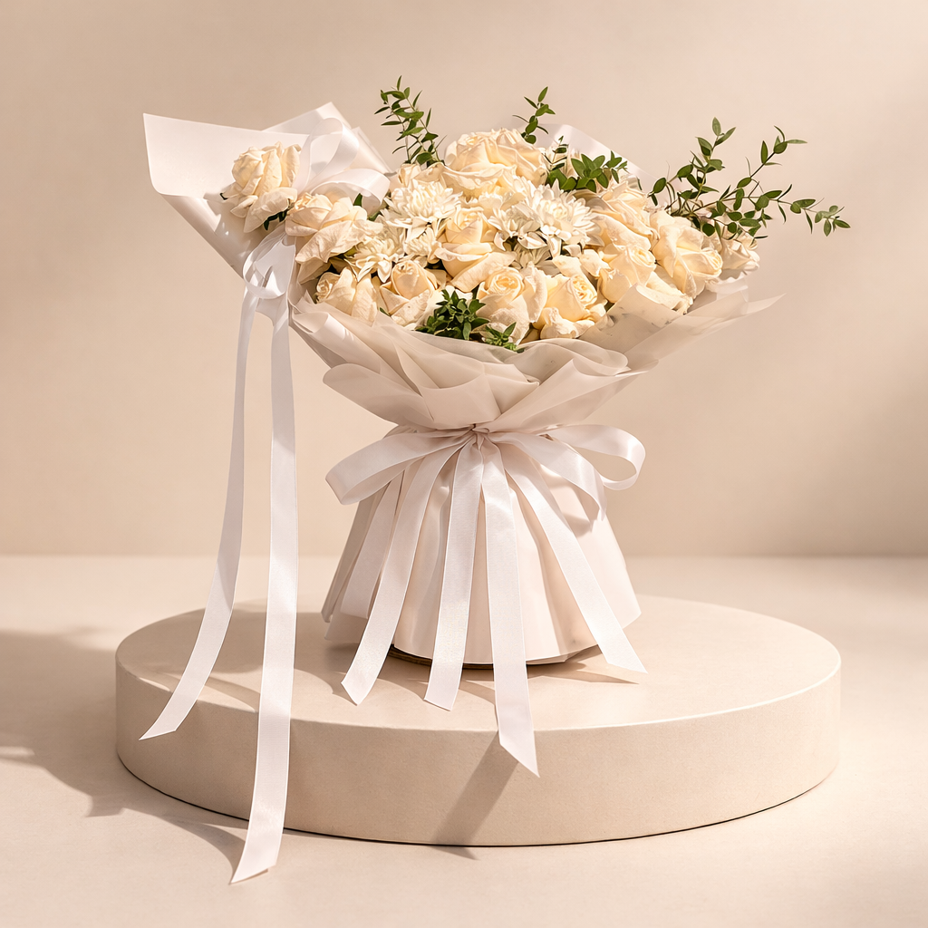 Porcelain - White Rose Bouquet
