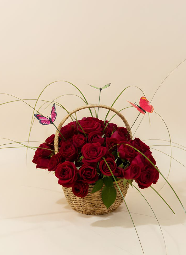 Basket of Love Red Spray Roses Arrangement