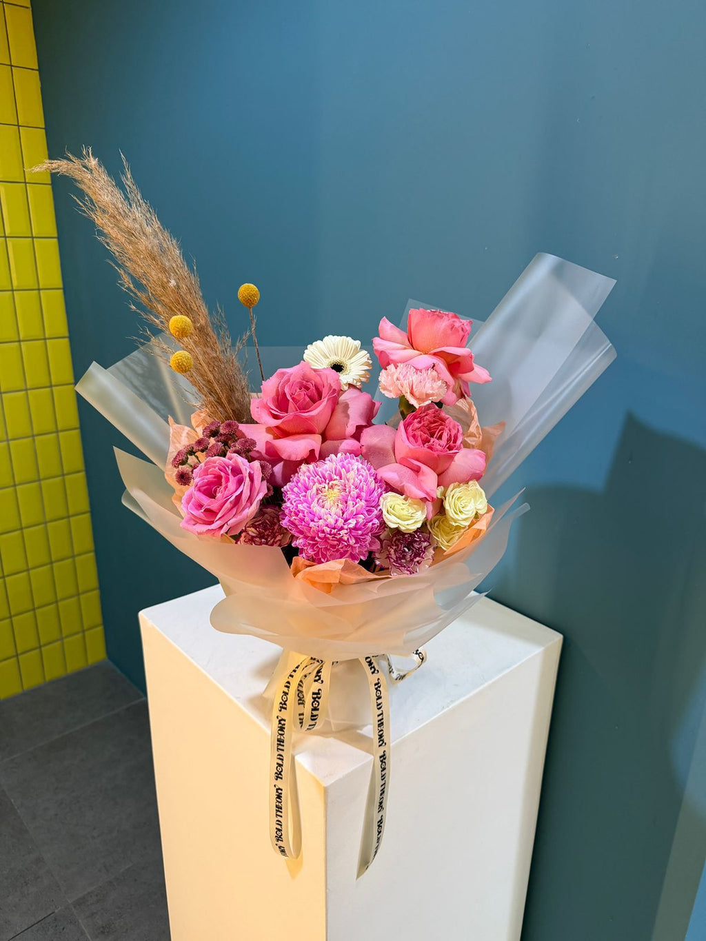 Love Feather – Colorful Rose & Craspedia Bouquet